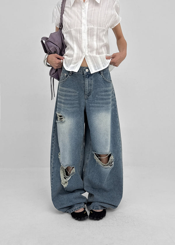 Chemnock Washed Distressed Wide Denim Pants