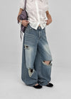 Chemnock Washed Distressed Wide Denim Pants