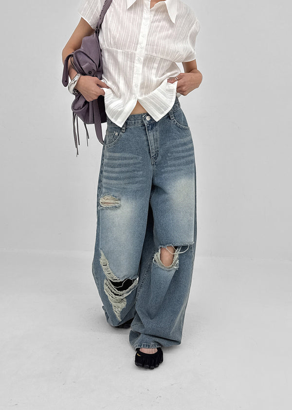 Chemnock Washed Distressed Wide Denim Pants