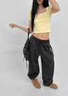 Buckle Square Neck Cropped Short Sleeve Tee
