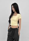 Buckle Square Neck Cropped Short Sleeve Tee