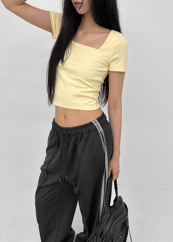 Buckle Square Neck Cropped Short Sleeve Tee