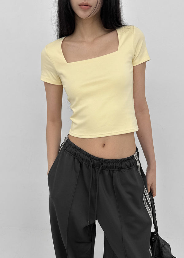 Buckle Square Neck Cropped Short Sleeve Tee