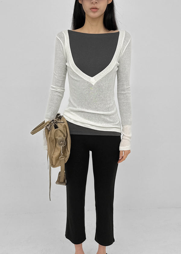 Kommel Deep V-Neck Tencel Long Sleeve Tee