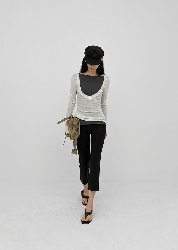 Kommel Deep V-Neck Tencel Long Sleeve Tee