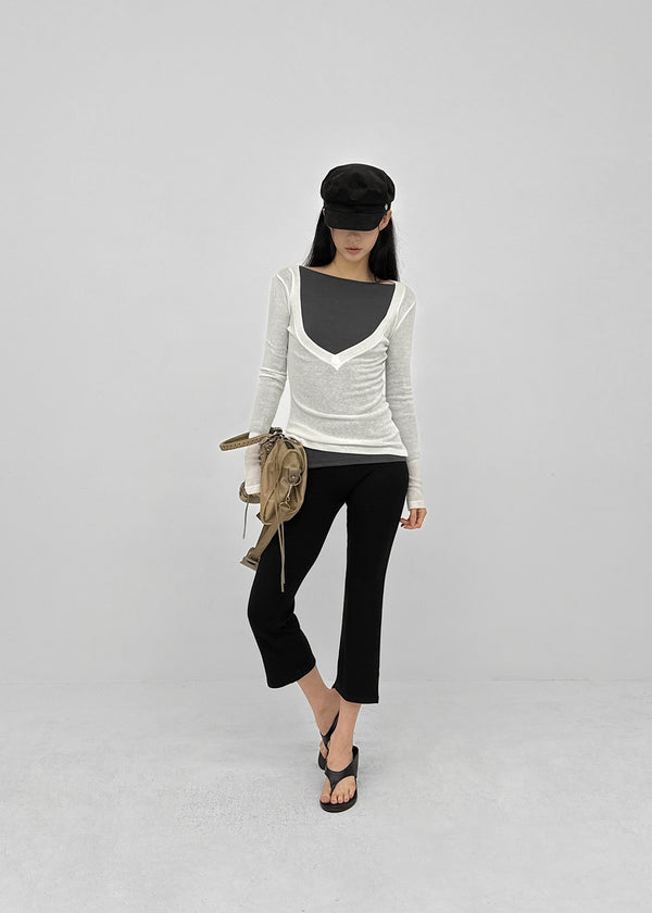 Kommel Deep V-Neck Tencel Long Sleeve Tee