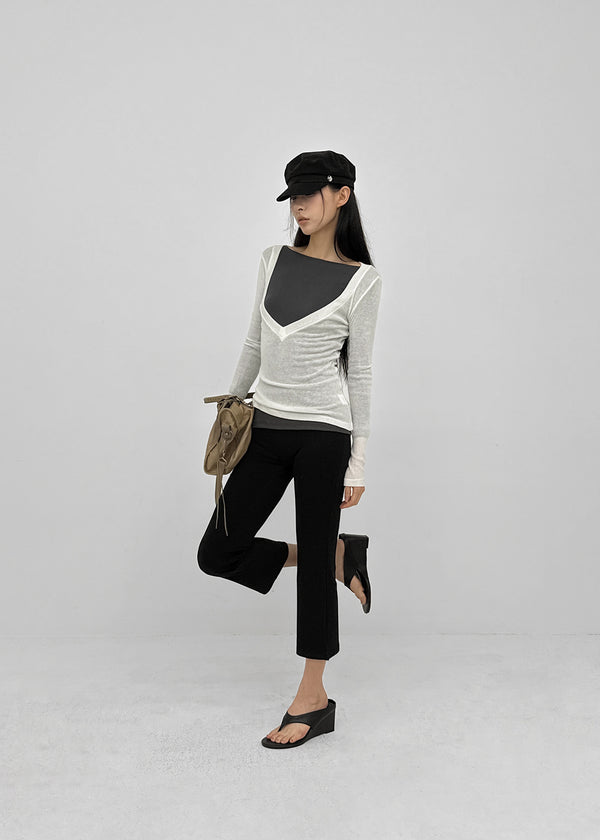 Kommel Deep V-Neck Tencel Long Sleeve Tee