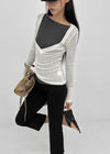 Kommel Deep V-Neck Tencel Long Sleeve Tee