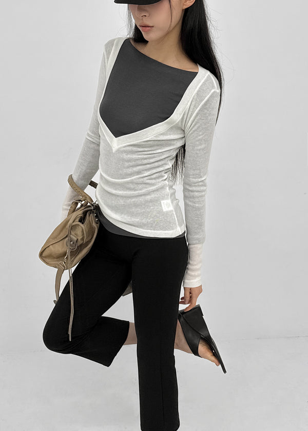 Kommel Deep V-Neck Tencel Long Sleeve Tee