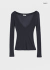 Kommel Deep V-Neck Tencel Long Sleeve Tee