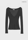 Kommel Deep V-Neck Tencel Long Sleeve Tee