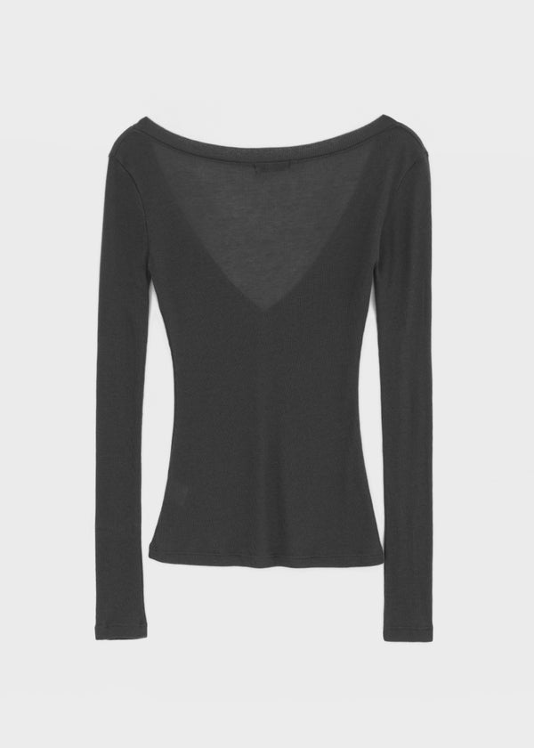 Kommel Deep V-Neck Tencel Long Sleeve Tee