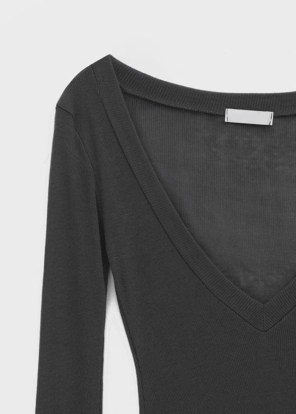 Kommel Deep V-Neck Tencel Long Sleeve Tee