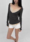 Kommel Deep V-Neck Tencel Long Sleeve Tee