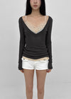 Kommel Deep V-Neck Tencel Long Sleeve Tee