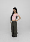 Short-sleeved off-shoulder ribbon tee
