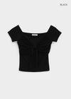 Short-sleeved off-shoulder ribbon tee