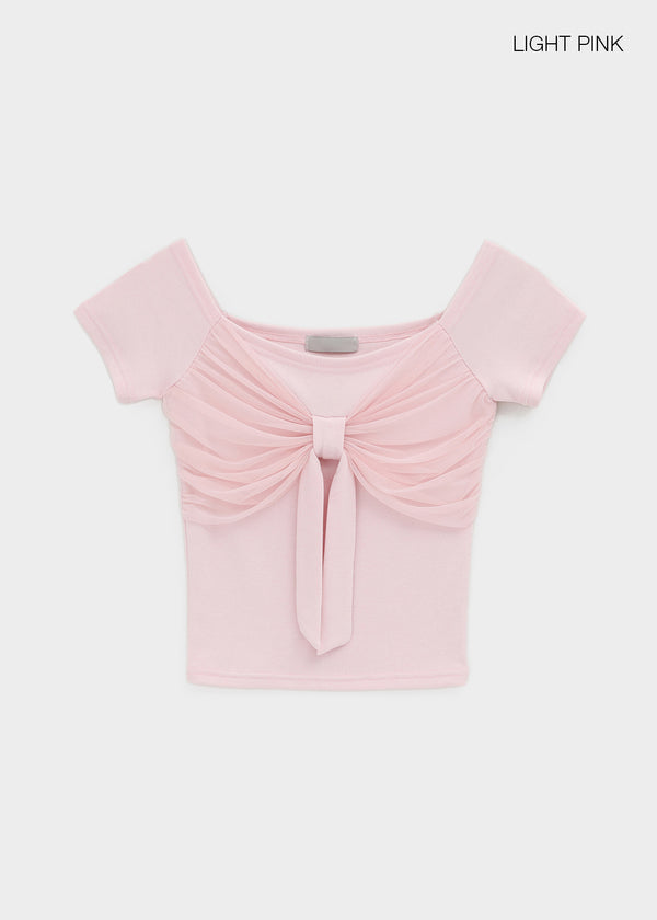 Short-sleeved off-shoulder ribbon tee