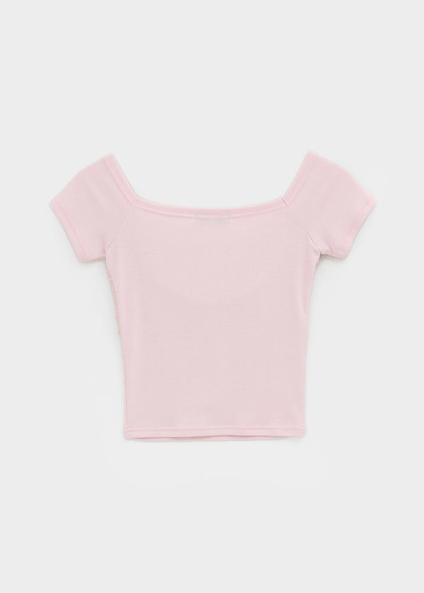 Short-sleeved off-shoulder ribbon tee