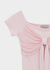 Short-sleeved off-shoulder ribbon tee