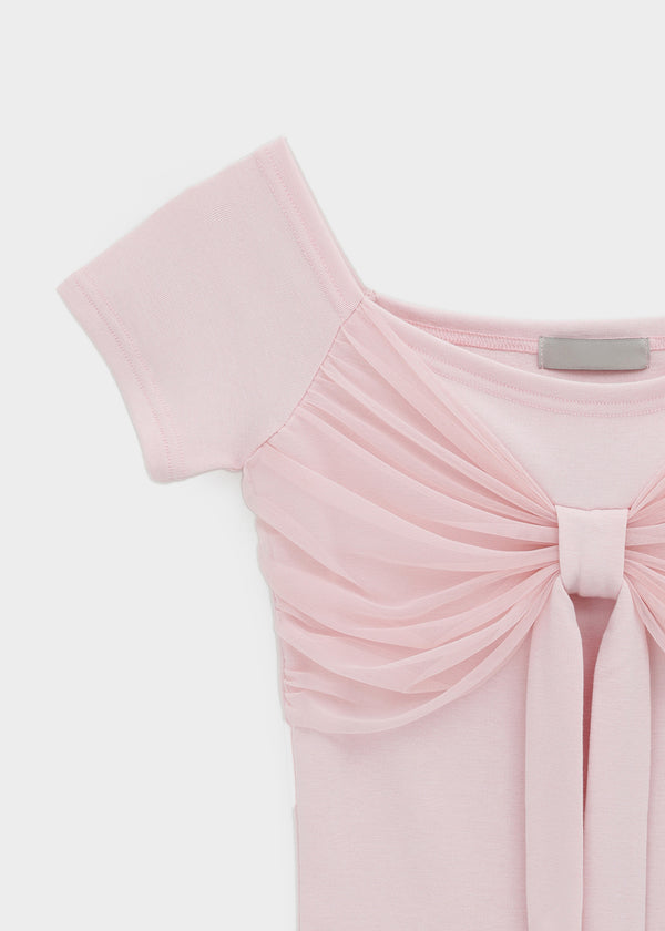 Short-sleeved off-shoulder ribbon tee