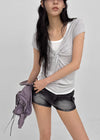 Puret V-neck Twisted Short Sleeve Tee