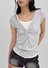 Puret V-neck Twisted Short Sleeve Tee