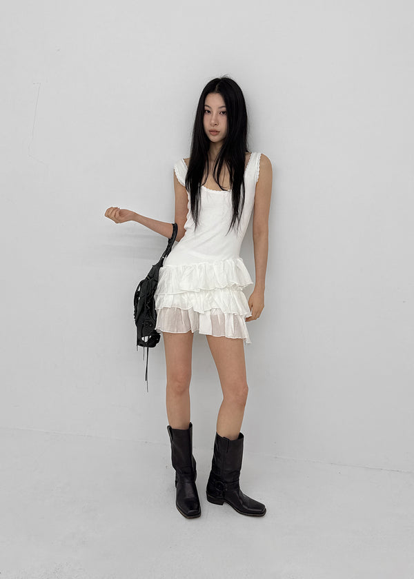 Locoring Deep U-Neck Tiered Mini Dress