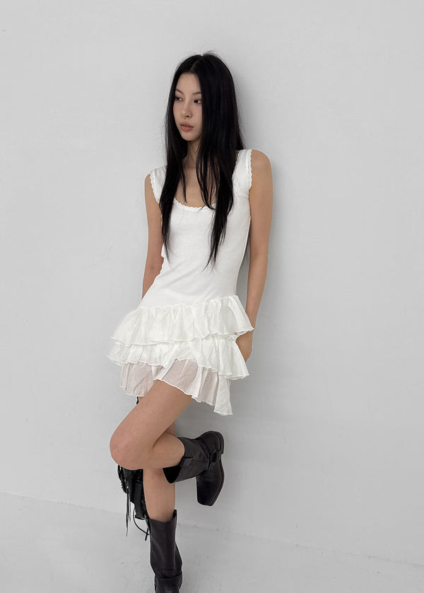 Locoring Deep U-Neck Tiered Mini Dress