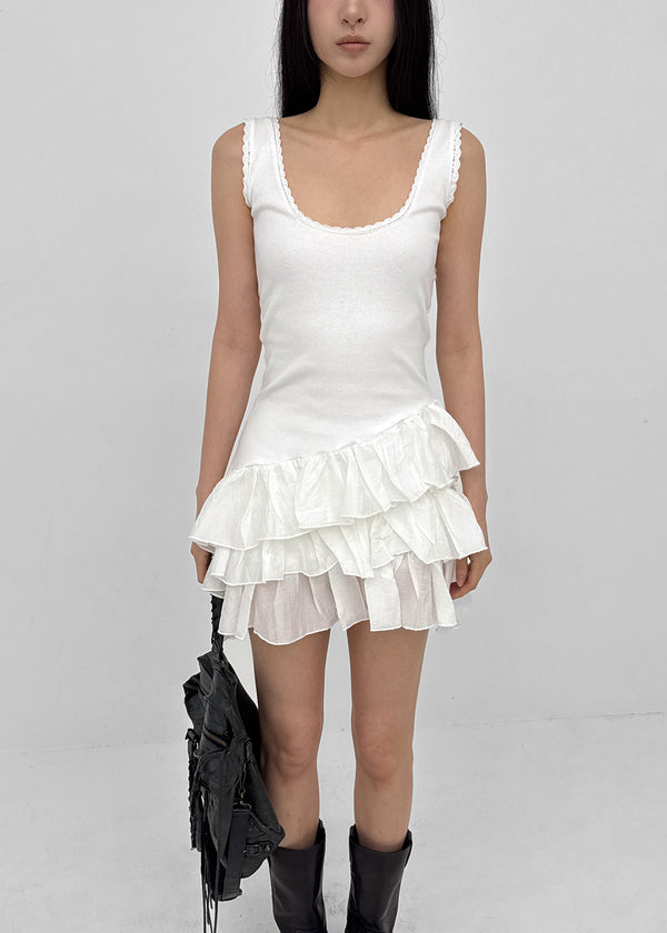 Locoring Deep U-Neck Tiered Mini Dress