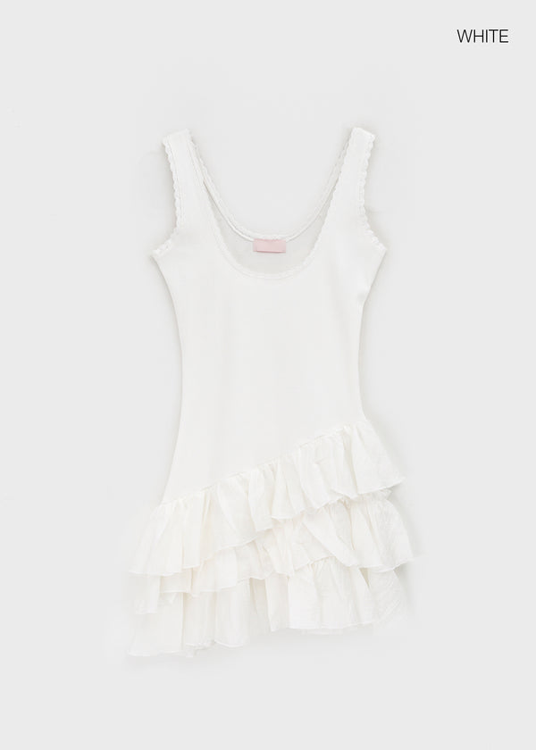 Locoring Deep U-Neck Tiered Mini Dress