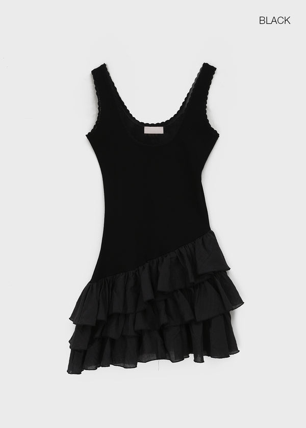 Locoring Deep U-Neck Tiered Mini Dress