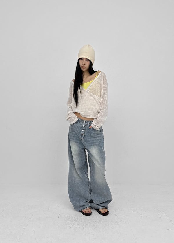 Landy button wide denim pants