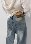 Landy button wide denim pants