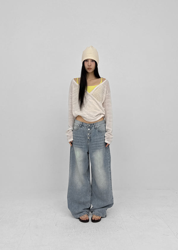 Landy button wide denim pants