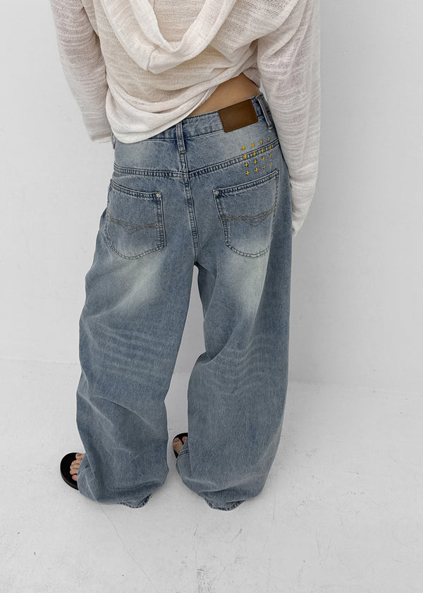 Landy button wide denim pants