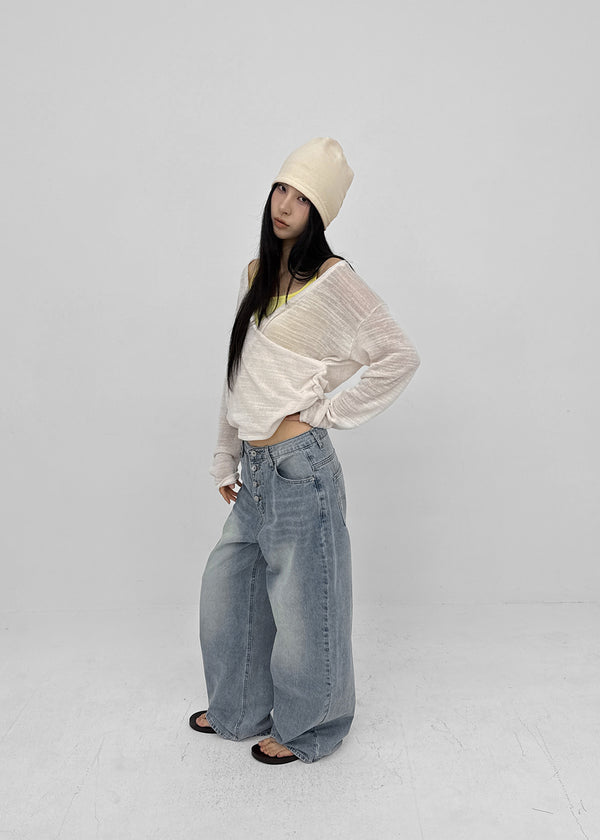 Landy button wide denim pants