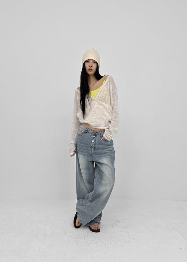 Landy button wide denim pants