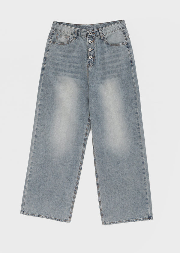 Landy button wide denim pants