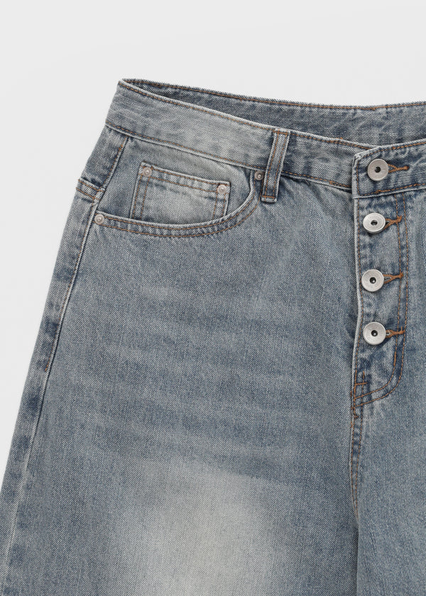 Landy button wide denim pants