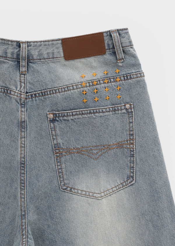 Landy button wide denim pants