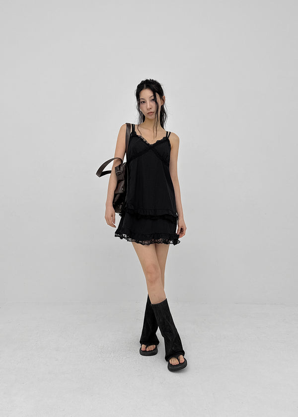 Pearl Lace Tiered Mini Dress