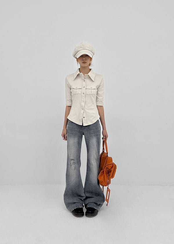 Deanb Low-waist Damaged Bootcut Denim Pants