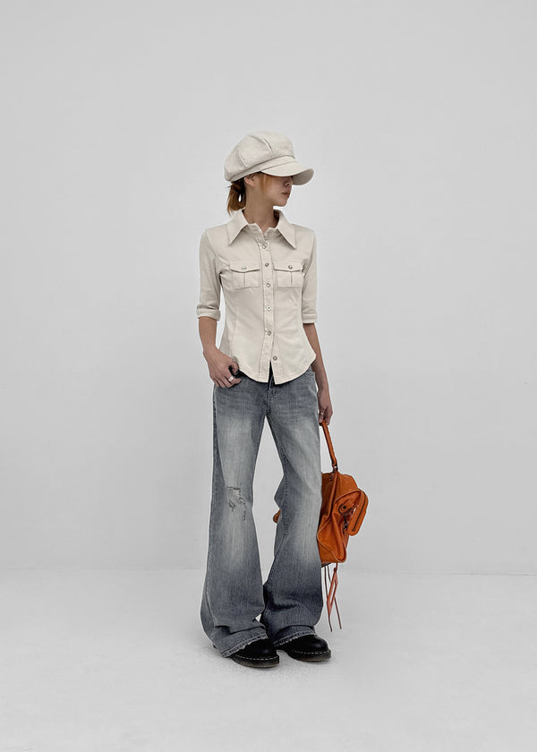 Deanb Low-waist Damaged Bootcut Denim Pants