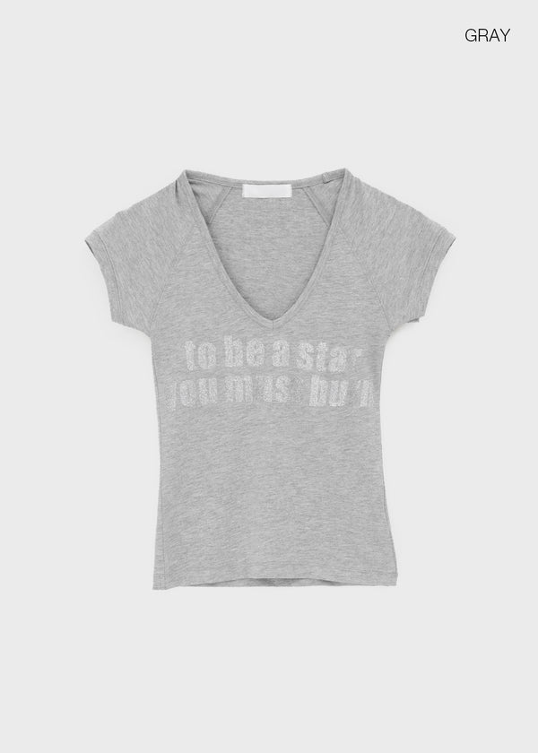 Jeff Glitter V-neck Short Sleeve Tee