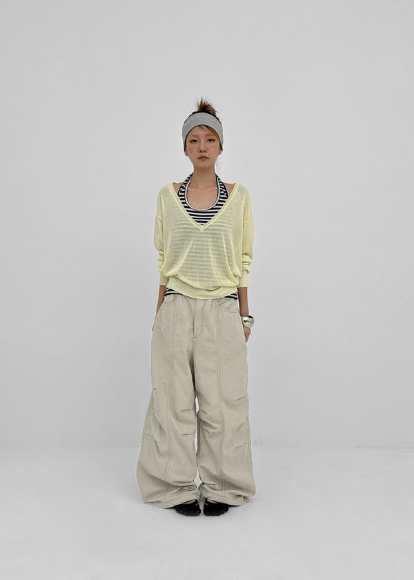 Ney stitch back elastic wide pants