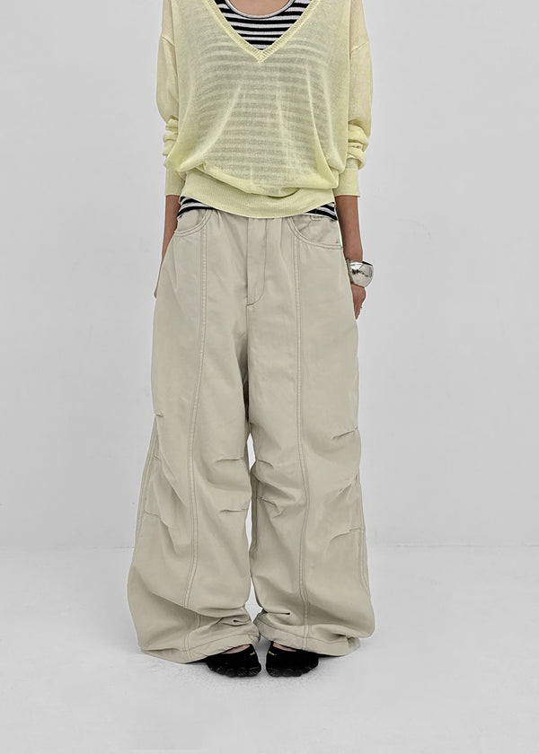 Ney stitch back elastic wide pants