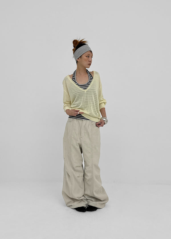Ney stitch back elastic wide pants