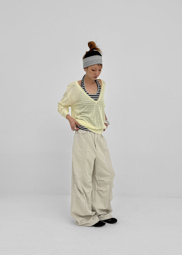 Ney stitch back elastic wide pants