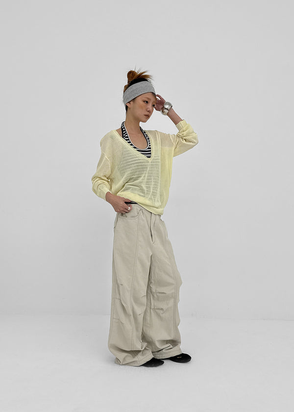 Ney stitch back elastic wide pants